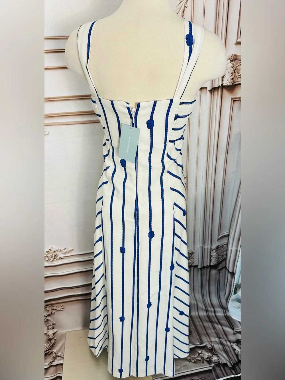 ANTONIO MELANI White and Blue Striped Knot-Front Maxi Dress - Picture 4 of 12